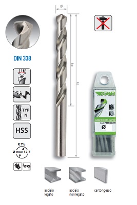 Punta Trapano per Ferro GEBFOR HSS-G Pro D.2x49